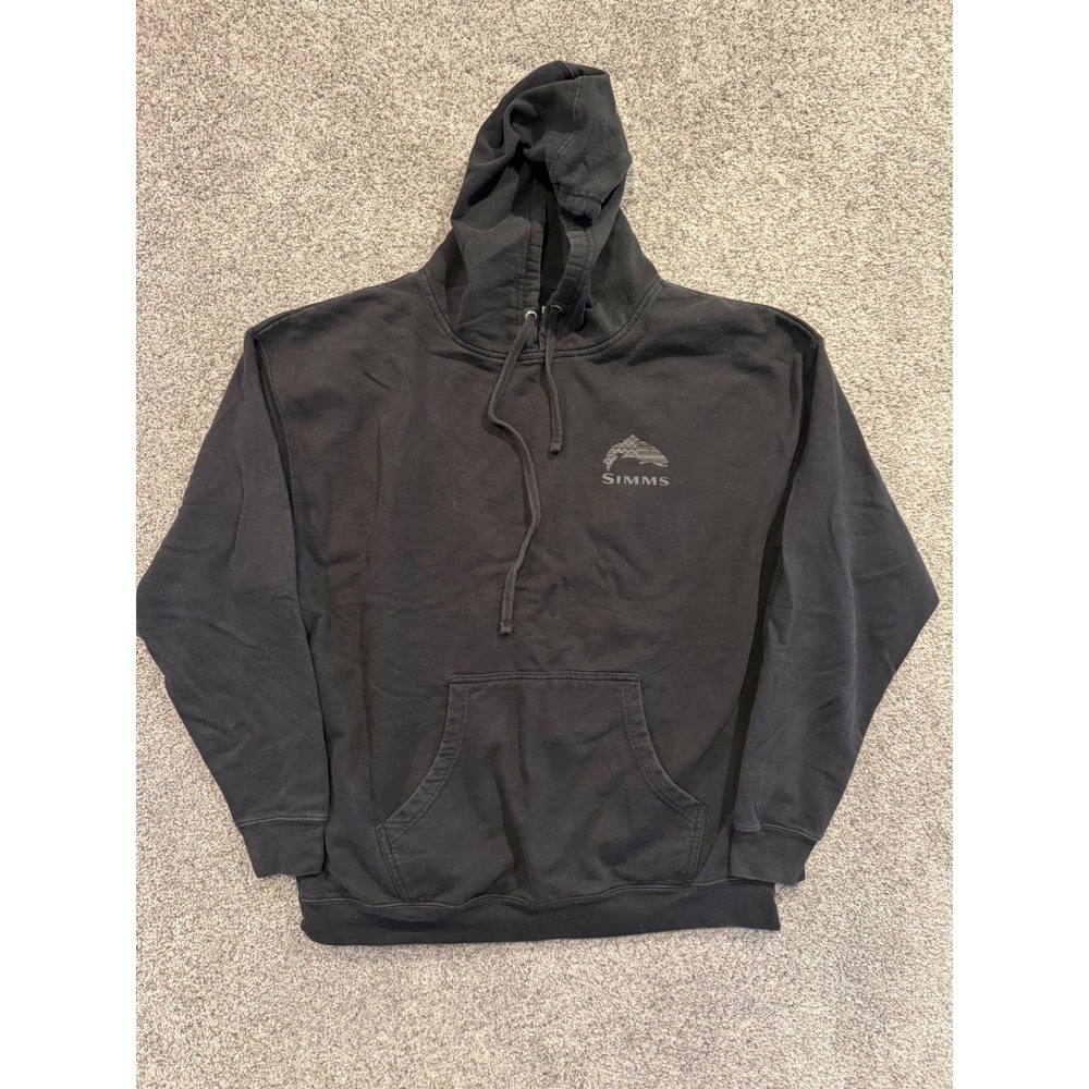 Simms Hoodie Mens XL Black Fishing Products American Flag Fish Logo Pullover